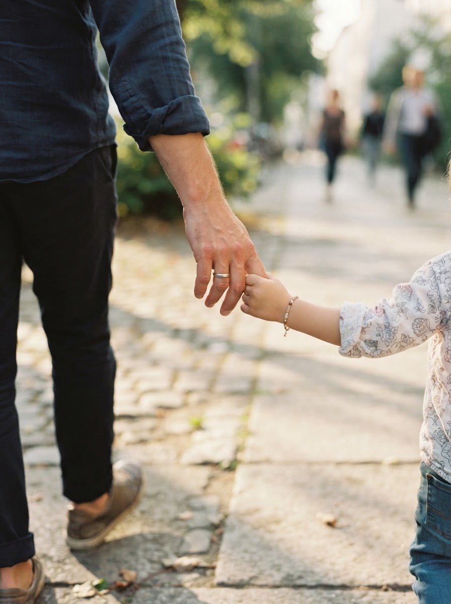 A parent and child walking together